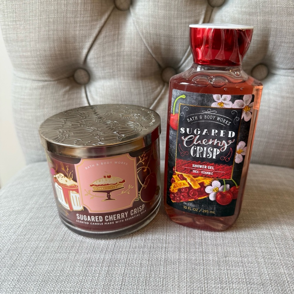 Bath & Body Works Sugared Cherry Crisp Shower Gel and Candle Set - NEW‎